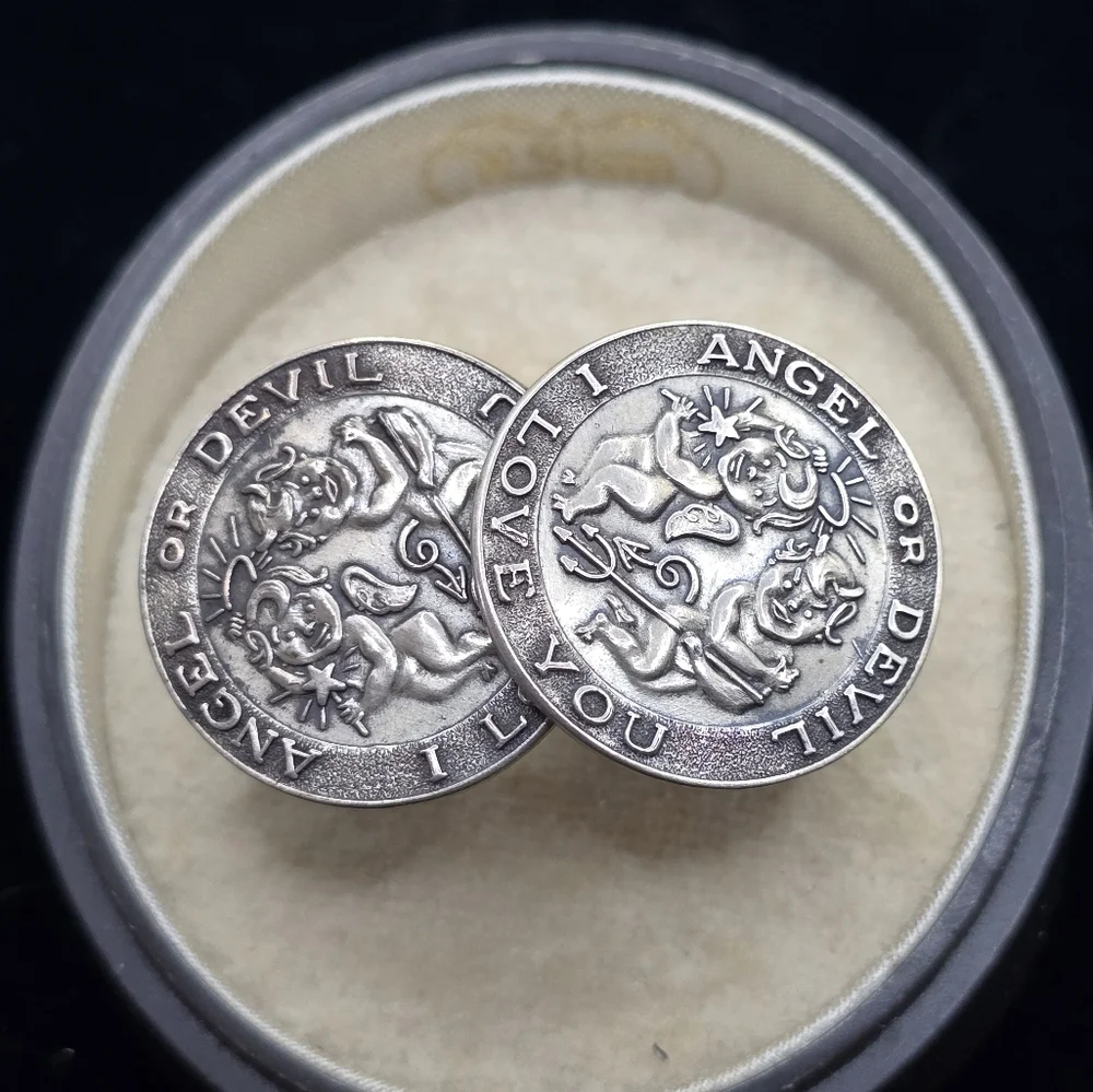 Wayne Sterling Silver Naughty Angel Devil Cufflinks